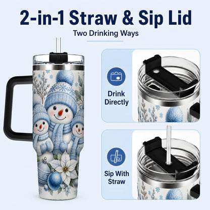 #pl[40oz|Black] Snowman Family 40oz Tumbler with Handle, Winter Stainless Steel Cup