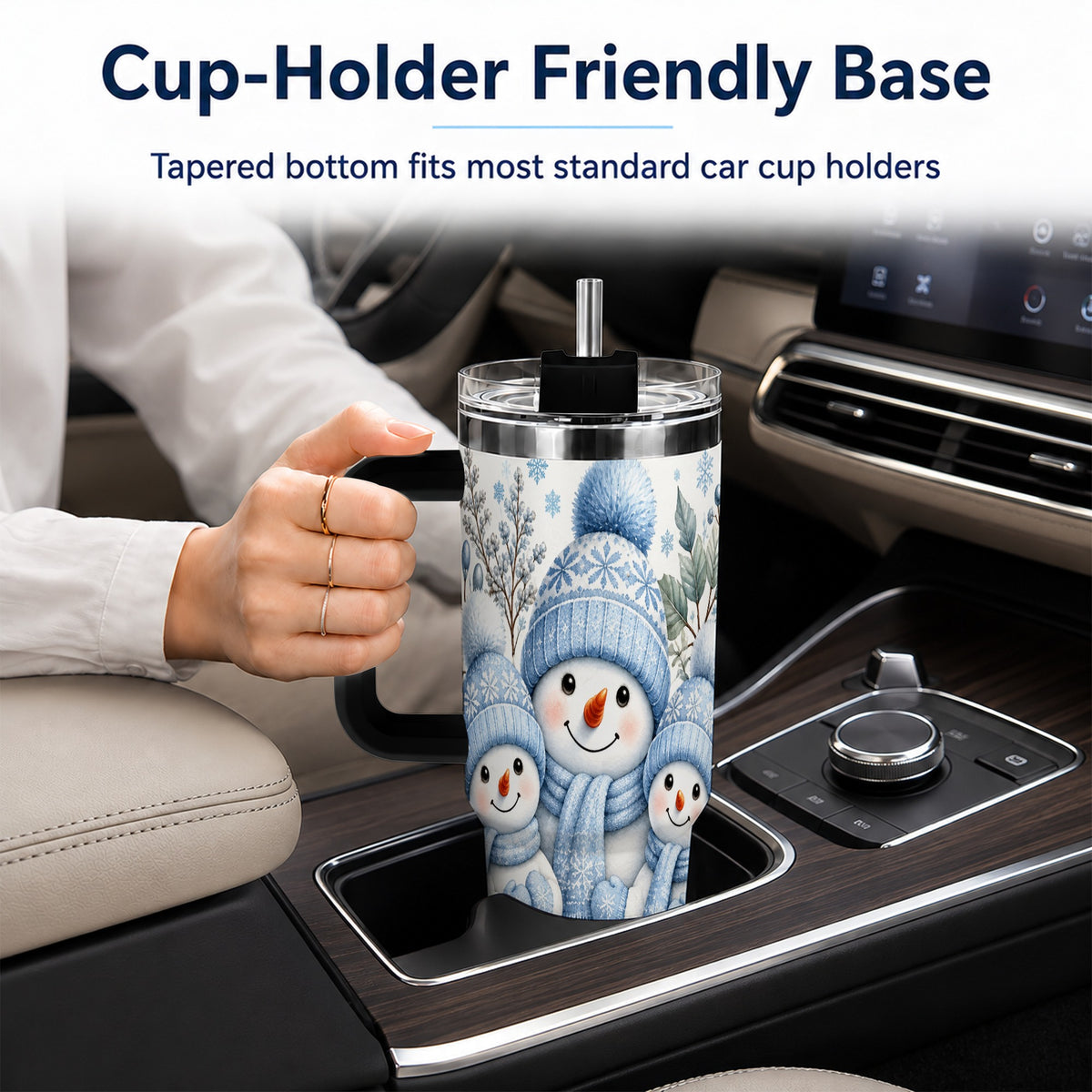 #pl[40oz|Black] Snowman Family 40oz Tumbler with Handle, Winter Stainless Steel Cup