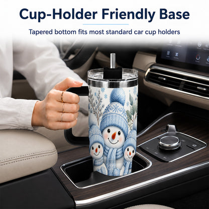 #pl[40oz|Black] Snowman Family 40oz Tumbler with Handle, Winter Stainless Steel Cup