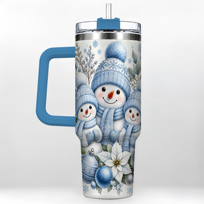#pl[40oz|Blue] Snowman Family 40oz Tumbler with Handle, Winter Stainless Steel Cup