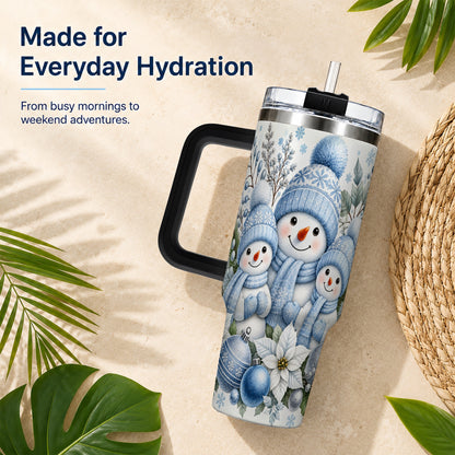 #pl[40oz|Black] Snowman Family 40oz Tumbler with Handle, Winter Stainless Steel Cup