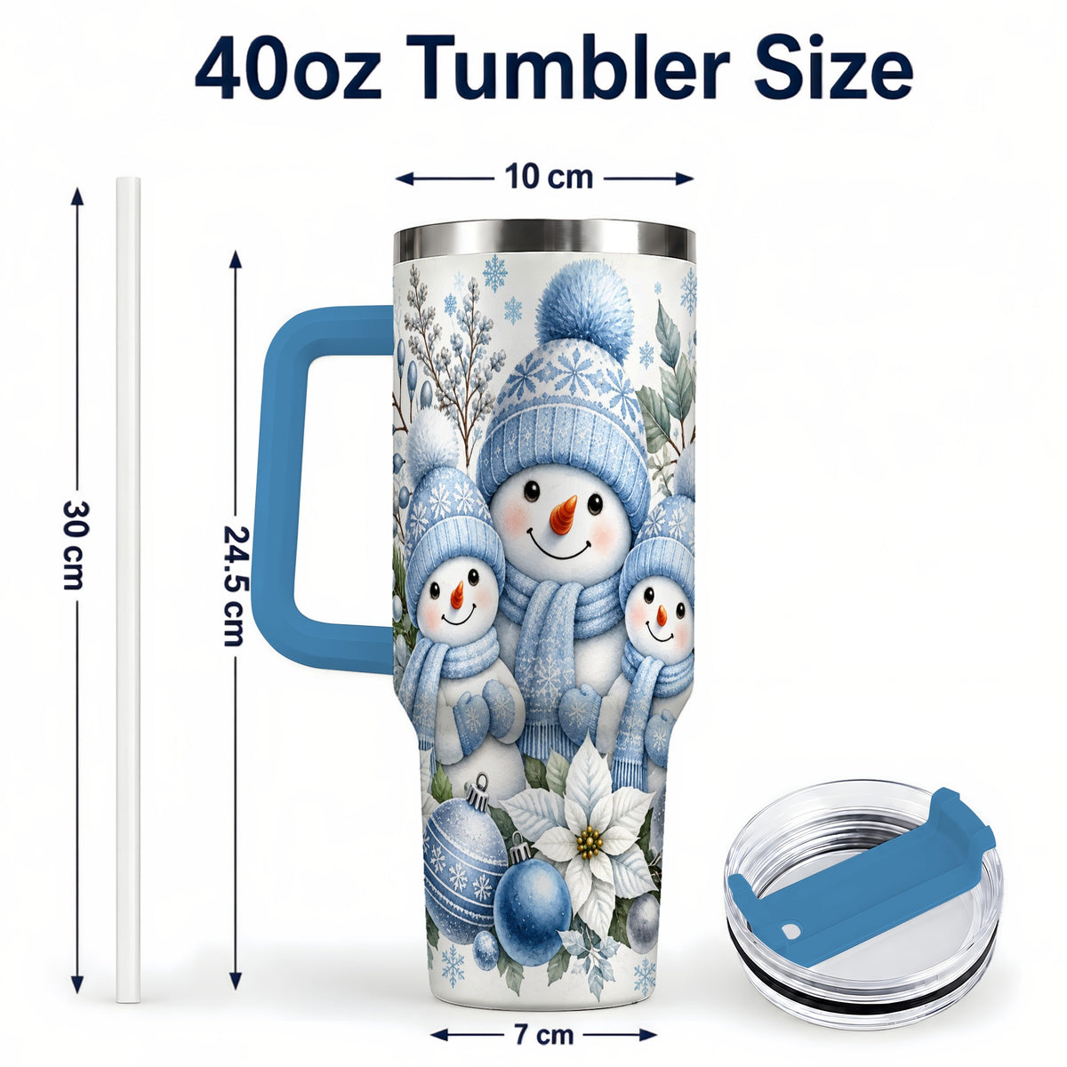 #pl[40oz|Blue] Snowman Family 40oz Tumbler with Handle, Winter Stainless Steel Cup