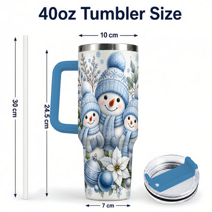 #pl[40oz|Blue] Snowman Family 40oz Tumbler with Handle, Winter Stainless Steel Cup