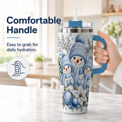 #pl[40oz|Blue] Snowman Family 40oz Tumbler with Handle, Winter Stainless Steel Cup