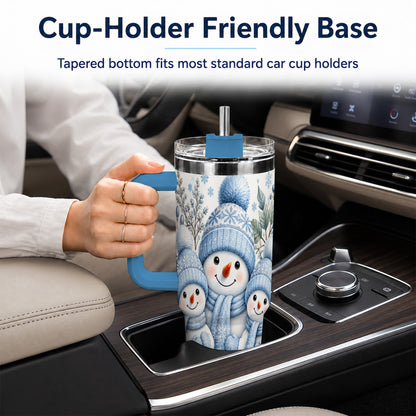 #pl[40oz|Blue] Snowman Family 40oz Tumbler with Handle, Winter Stainless Steel Cup