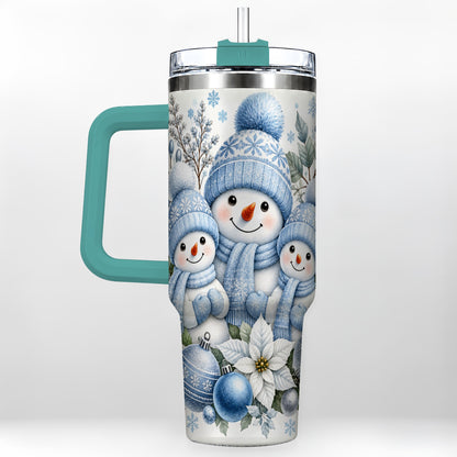 #pl[40oz|Green] Snowman Family 40oz Tumbler with Handle, Winter Stainless Steel Cup