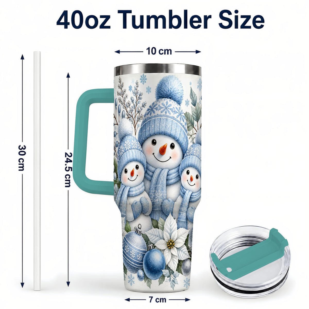 #pl[40oz|Green] Snowman Family 40oz Tumbler with Handle, Winter Stainless Steel Cup