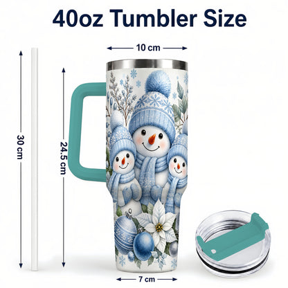 #pl[40oz|Green] Snowman Family 40oz Tumbler with Handle, Winter Stainless Steel Cup