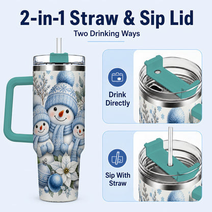 #pl[40oz|Green] Snowman Family 40oz Tumbler with Handle, Winter Stainless Steel Cup