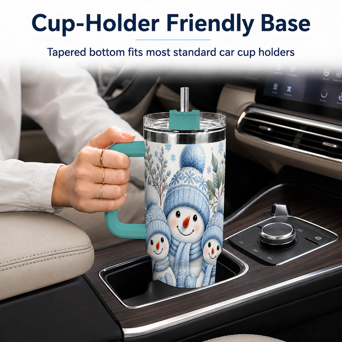 #pl[40oz|Green] Snowman Family 40oz Tumbler with Handle, Winter Stainless Steel Cup