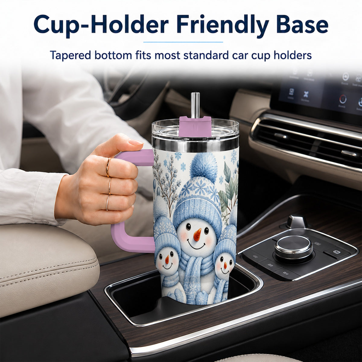 #pl[40oz|Pink] Snowman Family 40oz Tumbler with Handle, Winter Stainless Steel Cup