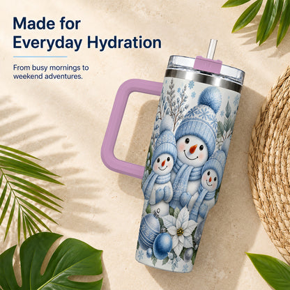 #pl[40oz|Pink] Snowman Family 40oz Tumbler with Handle, Winter Stainless Steel Cup
