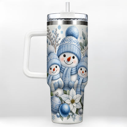 Snowman Family 40oz Tumbler with Handle, Winter Stainless Steel Cup