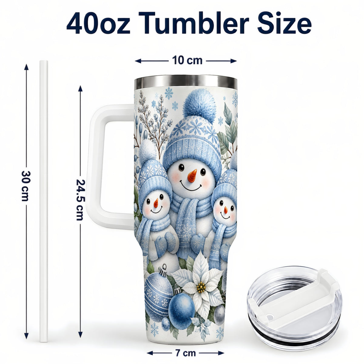 #pl[40oz|White] Snowman Family 40oz Tumbler with Handle, Winter Stainless Steel Cup
