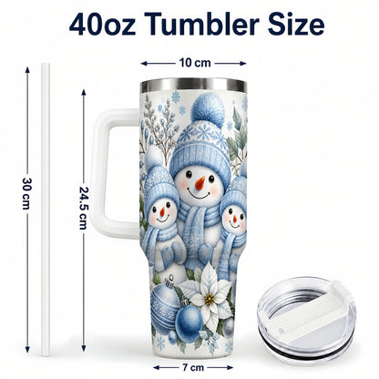 #pl[40oz|White] Snowman Family 40oz Tumbler with Handle, Winter Stainless Steel Cup