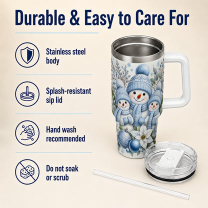 #pl[40oz|White] Snowman Family 40oz Tumbler with Handle, Winter Stainless Steel Cup