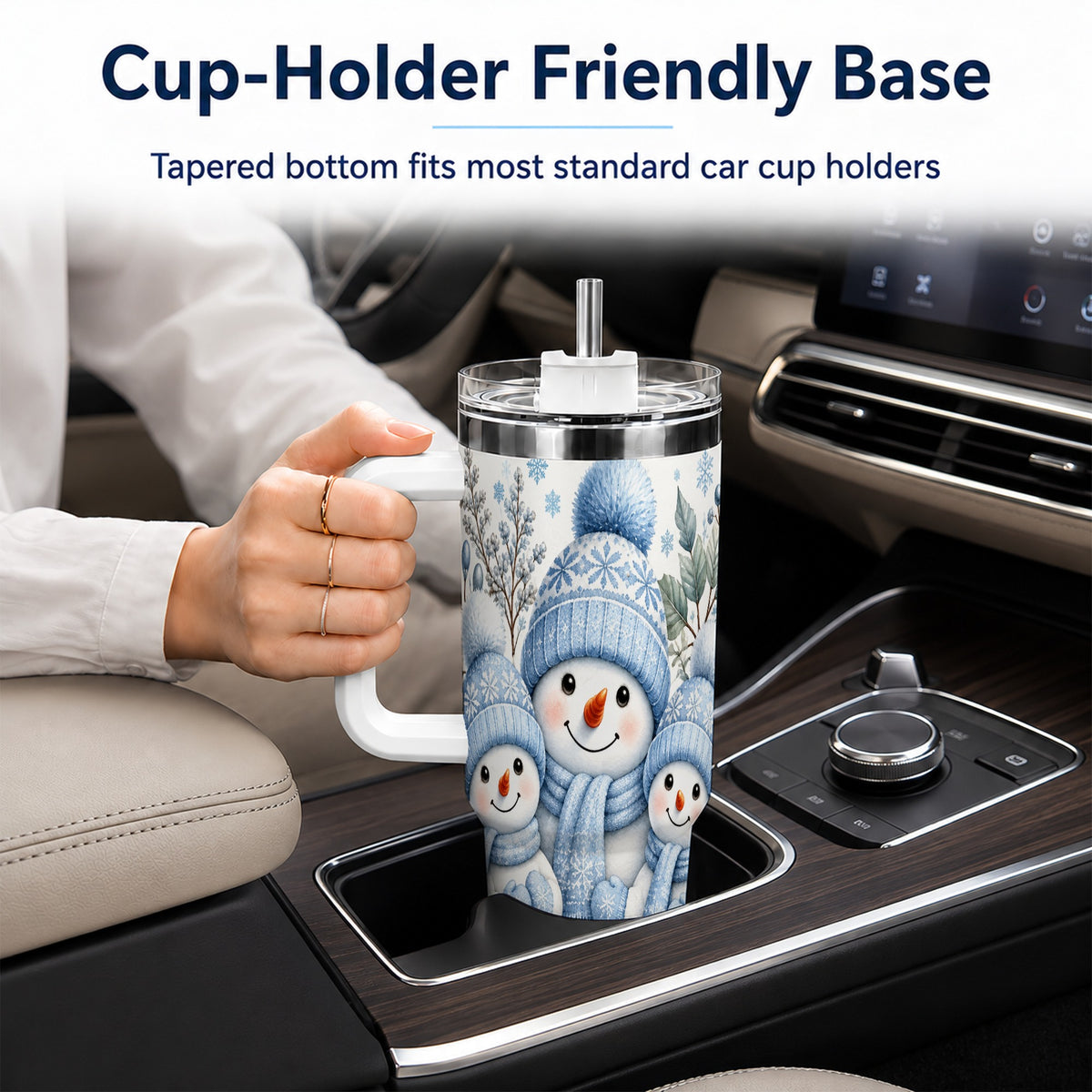 #pl[40oz|White] Snowman Family 40oz Tumbler with Handle, Winter Stainless Steel Cup