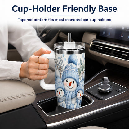 #pl[40oz|White] Snowman Family 40oz Tumbler with Handle, Winter Stainless Steel Cup