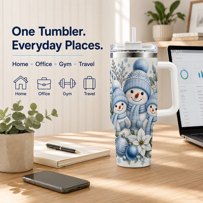 #pl[40oz|White] Snowman Family 40oz Tumbler with Handle, Winter Stainless Steel Cup