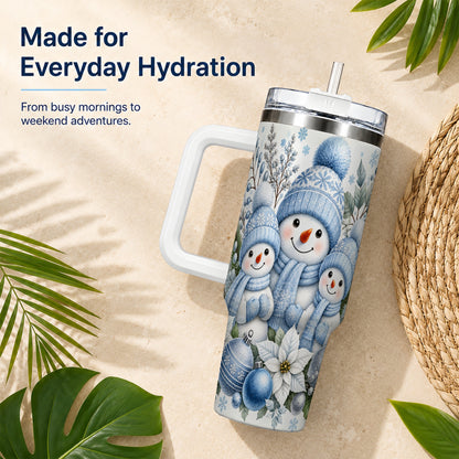 #pl[40oz|White] Snowman Family 40oz Tumbler with Handle, Winter Stainless Steel Cup