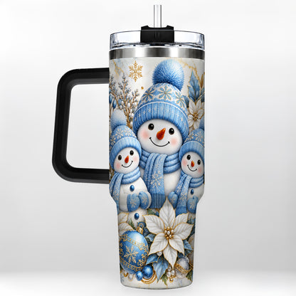 #pl[40oz|Black] Snowman Family 40oz Tumbler with Handle, Winter Stainless Steel Cup
