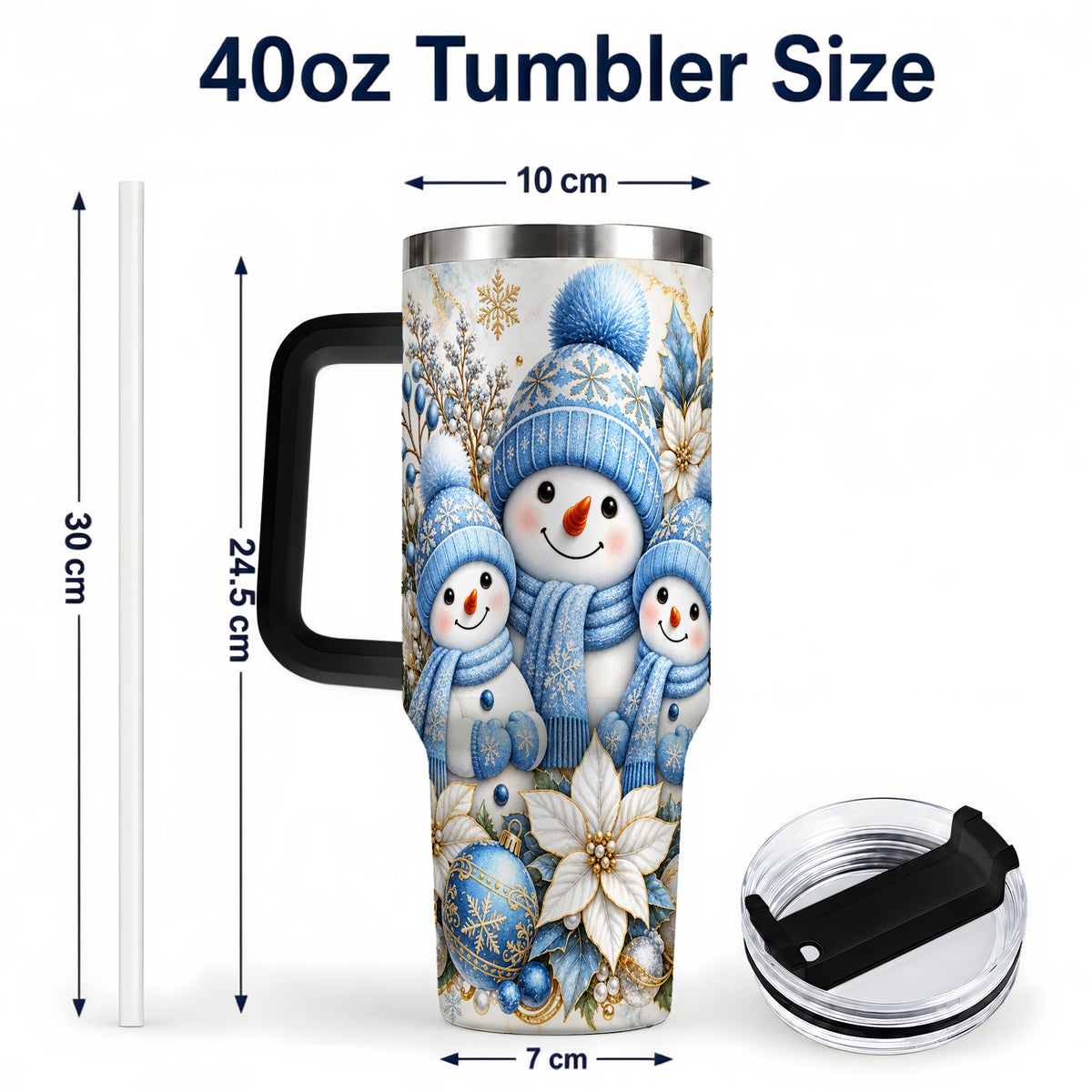 #pl[40oz|Black] Snowman Family 40oz Tumbler with Handle, Winter Stainless Steel Cup