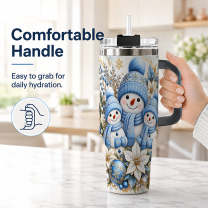 #pl[40oz|Black] Snowman Family 40oz Tumbler with Handle, Winter Stainless Steel Cup