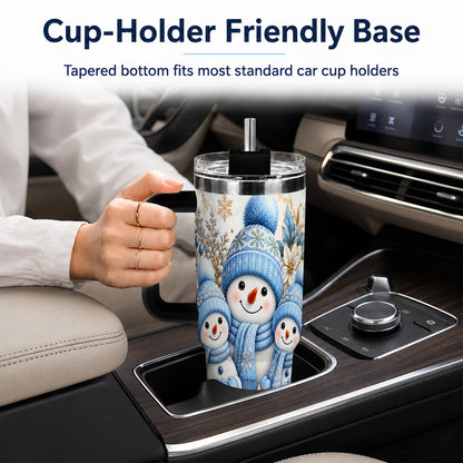 #pl[40oz|Black] Snowman Family 40oz Tumbler with Handle, Winter Stainless Steel Cup