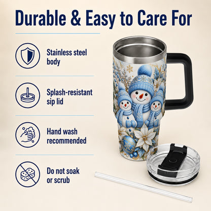 #pl[40oz|Black] Snowman Family 40oz Tumbler with Handle, Winter Stainless Steel Cup
