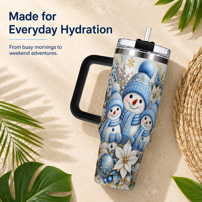 #pl[40oz|Black] Snowman Family 40oz Tumbler with Handle, Winter Stainless Steel Cup