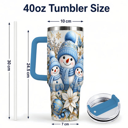 #pl[40oz|Blue] Snowman Family 40oz Tumbler with Handle, Winter Stainless Steel Cup