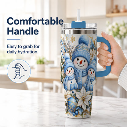 #pl[40oz|Blue] Snowman Family 40oz Tumbler with Handle, Winter Stainless Steel Cup