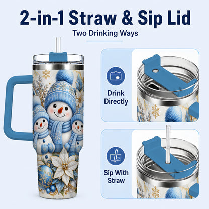 #pl[40oz|Blue] Snowman Family 40oz Tumbler with Handle, Winter Stainless Steel Cup