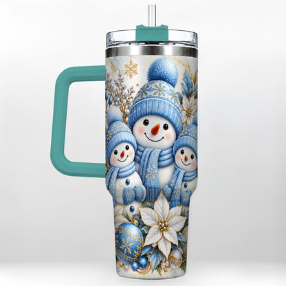 #pl[40oz|Green] Snowman Family 40oz Tumbler with Handle, Winter Stainless Steel Cup