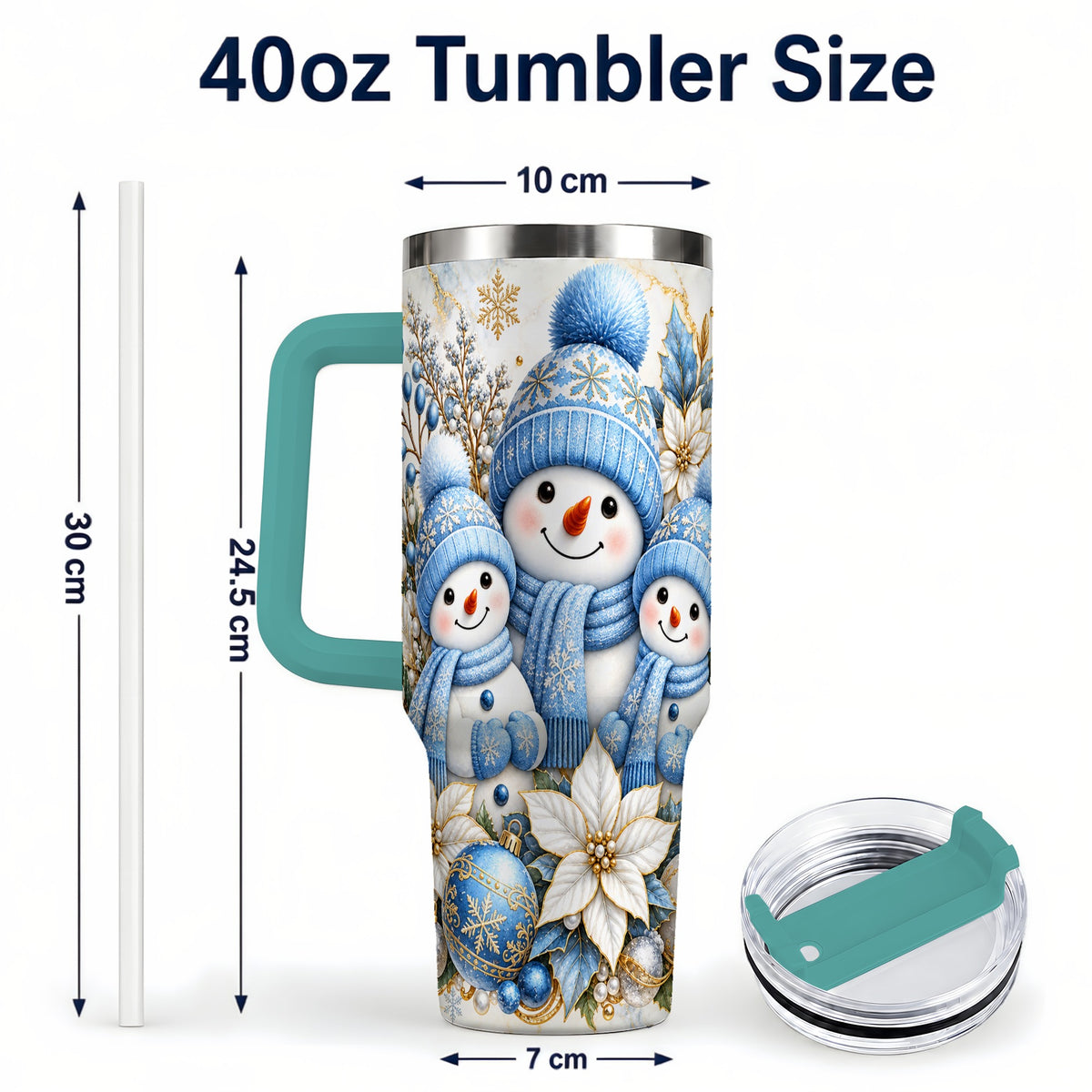 #pl[40oz|Green] Snowman Family 40oz Tumbler with Handle, Winter Stainless Steel Cup