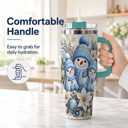 #pl[40oz|Green] Snowman Family 40oz Tumbler with Handle, Winter Stainless Steel Cup