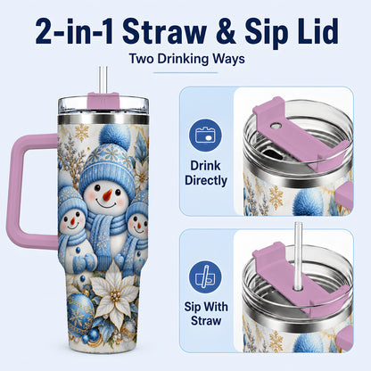#pl[40oz|Pink] Snowman Family 40oz Tumbler with Handle, Winter Stainless Steel Cup