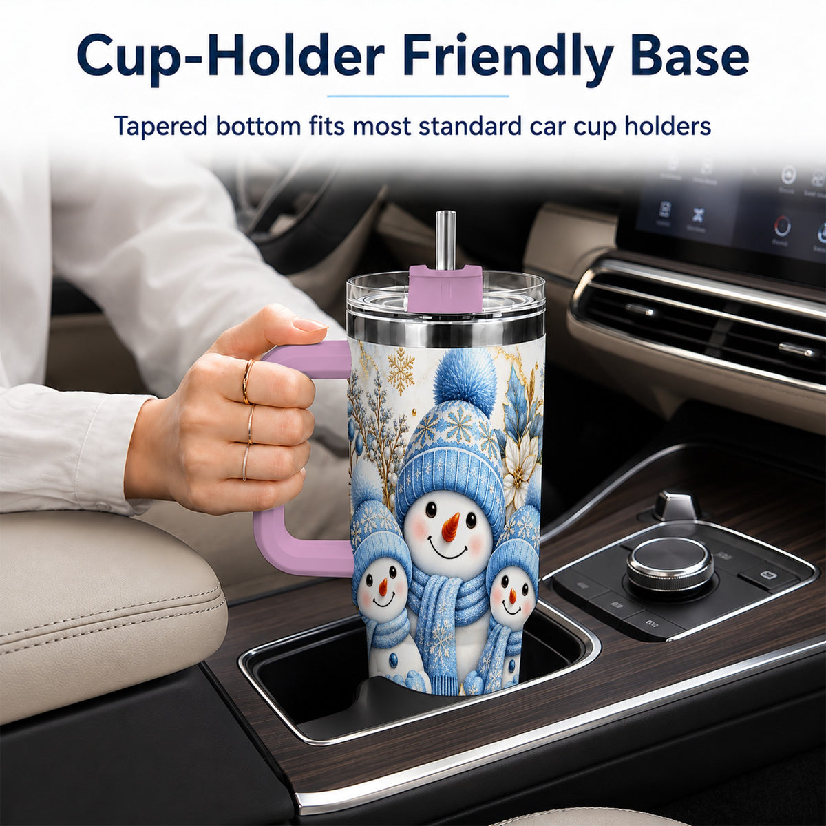 #pl[40oz|Pink] Snowman Family 40oz Tumbler with Handle, Winter Stainless Steel Cup