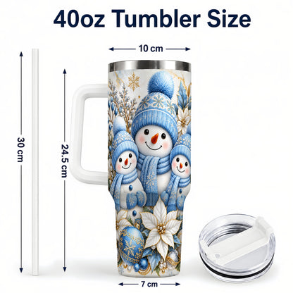 #pl[40oz|White] Snowman Family 40oz Tumbler with Handle, Winter Stainless Steel Cup