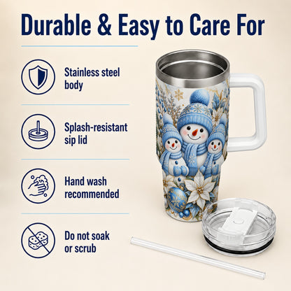 #pl[40oz|White] Snowman Family 40oz Tumbler with Handle, Winter Stainless Steel Cup