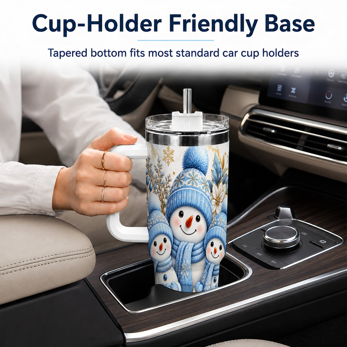#pl[40oz|White] Snowman Family 40oz Tumbler with Handle, Winter Stainless Steel Cup