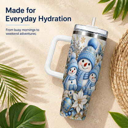 #pl[40oz|White] Snowman Family 40oz Tumbler with Handle, Winter Stainless Steel Cup