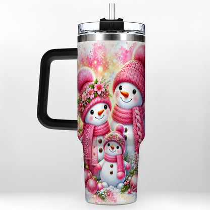 #pl[40oz|Black] Christmas Snowman Family 40oz Tumbler with Handle, Holiday Travel Cup