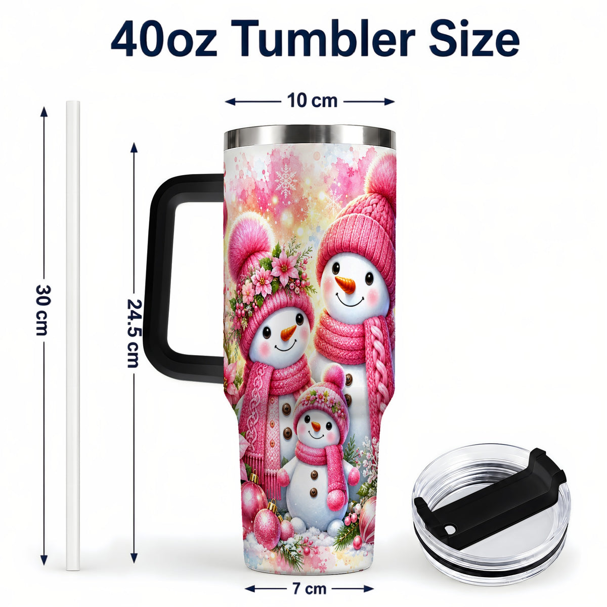 #pl[40oz|Black] Christmas Snowman Family 40oz Tumbler with Handle, Holiday Travel Cup