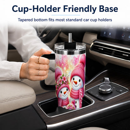 #pl[40oz|Black] Christmas Snowman Family 40oz Tumbler with Handle, Holiday Travel Cup