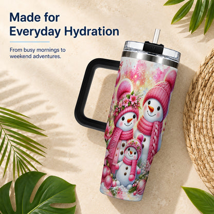 #pl[40oz|Black] Christmas Snowman Family 40oz Tumbler with Handle, Holiday Travel Cup