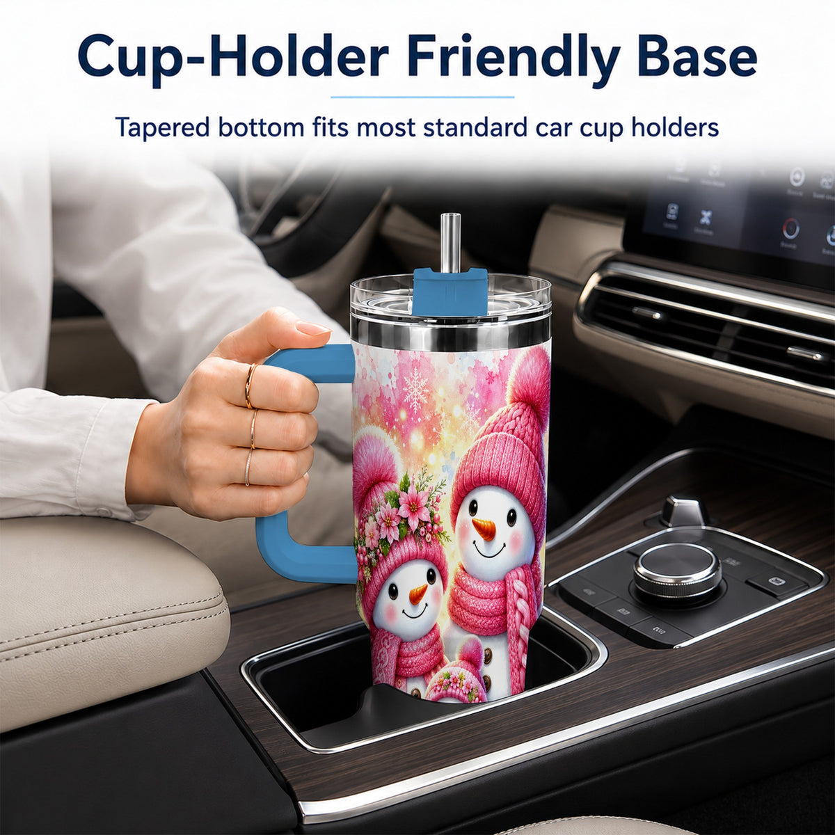 #pl[40oz|Blue] Christmas Snowman Family 40oz Tumbler with Handle, Holiday Travel Cup