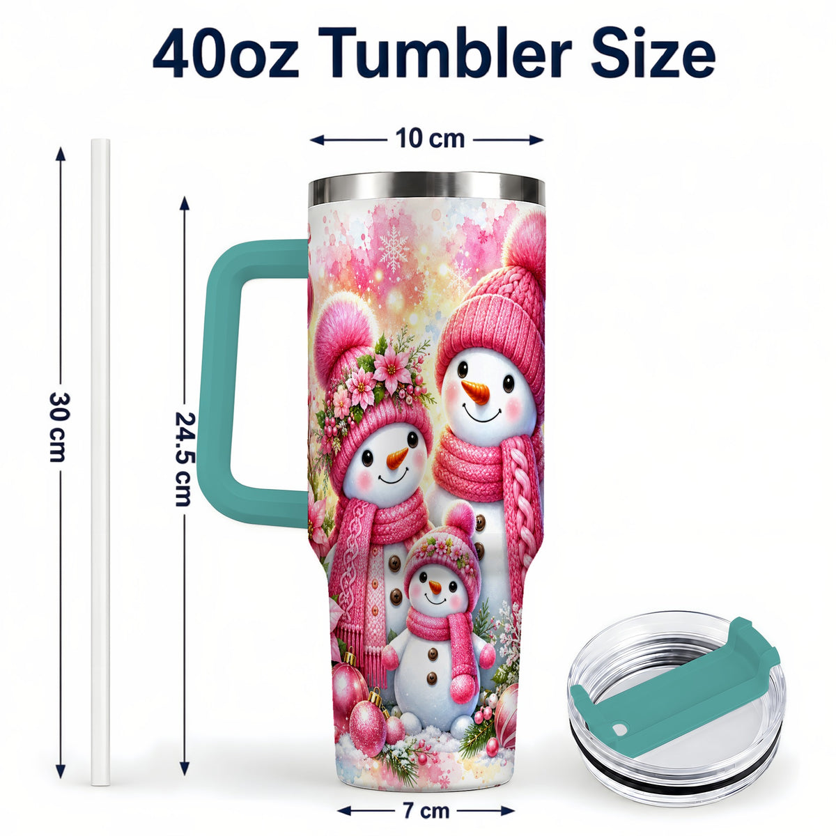#pl[40oz|Green] Christmas Snowman Family 40oz Tumbler with Handle, Holiday Travel Cup