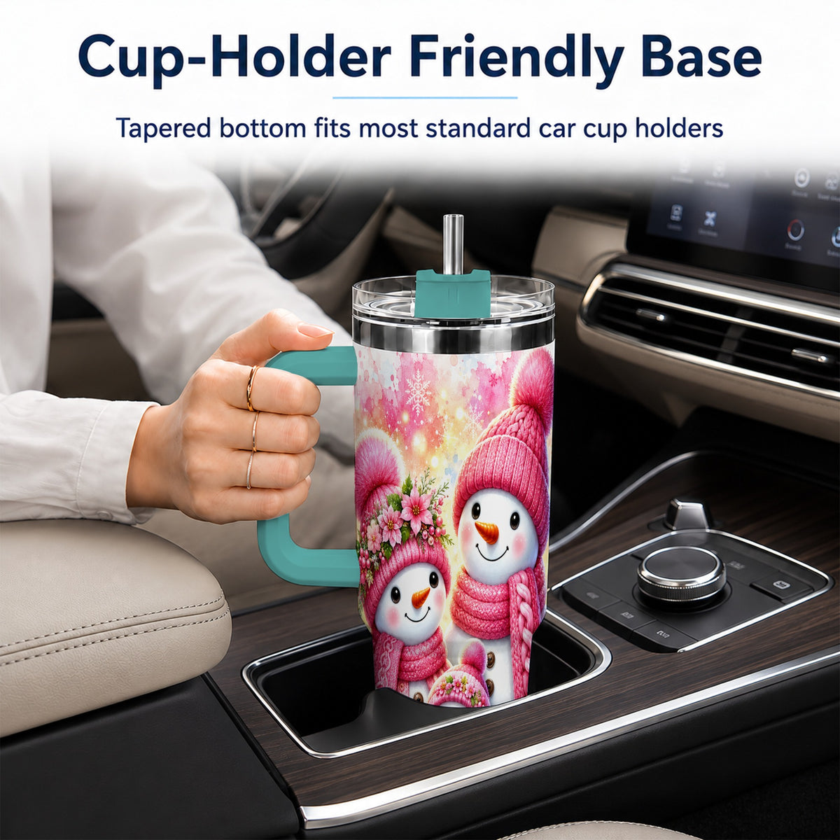 #pl[40oz|Green] Christmas Snowman Family 40oz Tumbler with Handle, Holiday Travel Cup