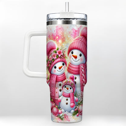 Christmas Snowman Family 40oz Tumbler with Handle, Holiday Travel Cup